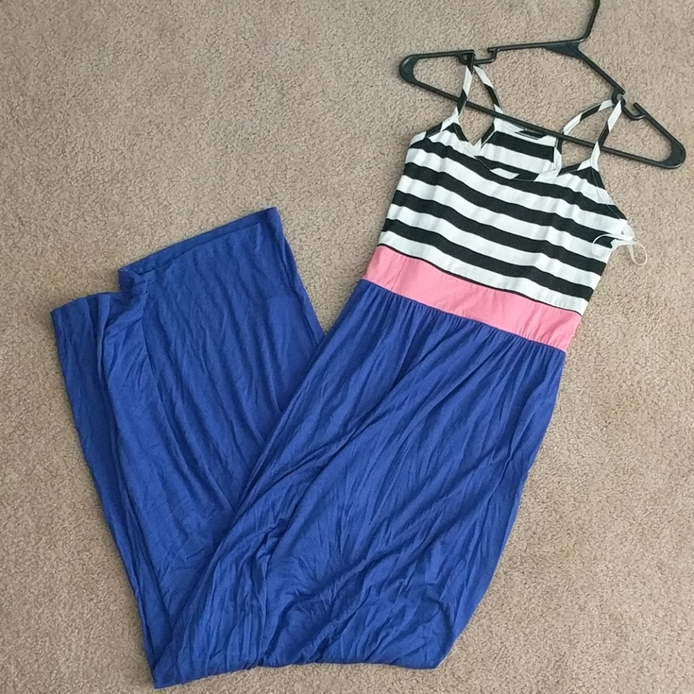 Striped and royal blue maxi dress